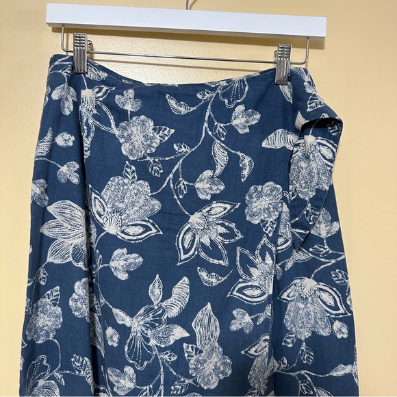 Ann Taylor Wrap Tie Floral Linen MIDI Skirt Women 4 Petite Blue - Picture 2 of 6